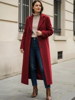 Woolen Long Straight Coat With Single-Breasted And Classic Notch Lapel For Women 2026