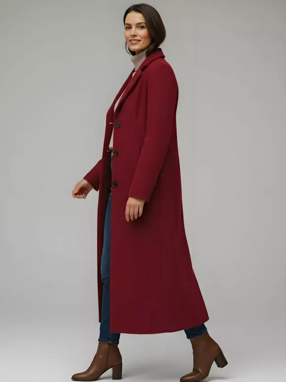 Woolen Long Straight Coat With Single-Breasted And Classic Notch Lapel For Women 2026
