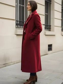 Woolen Long Straight Coat With Single-Breasted And Classic Notch Lapel For Women 2026