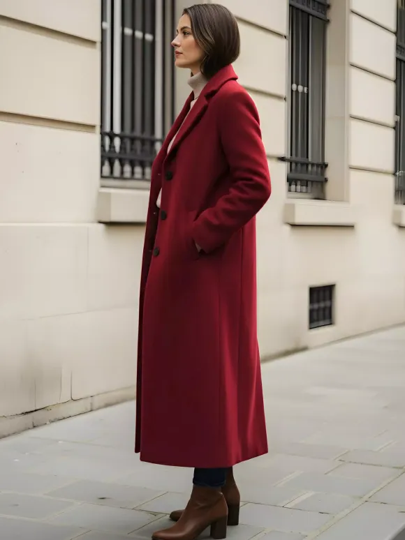 Woolen Long Straight Coat With Single-Breasted And Classic Notch Lapel For Women 2026