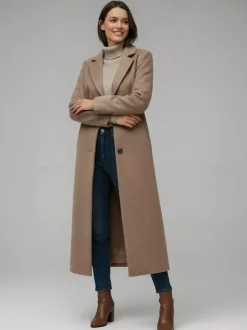 Woolen Long Straight Coat With Single-Breasted And Classic Notch Lapel For Women 2026