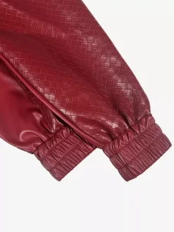 Woven Pattern Faux Leather Bomber For Women - Textured Zip Up Cropped Jacket - Spring Biker Streetwear 2026