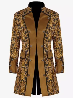 Yellow Vintage Jacquard Long Sleeves Retro Costumes For Man