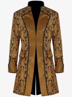 Yellow Vintage Retro Long Sleeves Polyester Polyester Fiber Overcoat Retro Costumes For Man