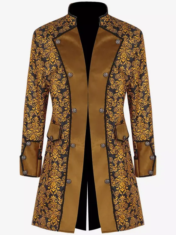 Yellow Vintage Retro Long Sleeves Polyester Polyester Fiber Overcoat Retro Costumes For Man