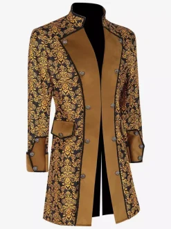 Yellow Vintage Retro Long Sleeves Polyester Polyester Fiber Overcoat Retro Costumes For Man