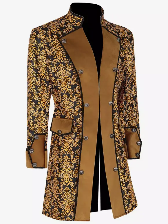 Yellow Vintage Retro Long Sleeves Polyester Polyester Fiber Overcoat Retro Costumes For Man