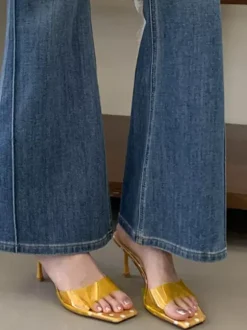 Yellow High Heel Slides Transparent Open Toe Backless Sandals