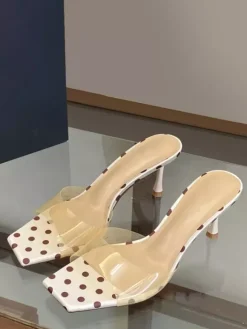 Yellow High Heel Slides Transparent Open Toe Backless Sandals