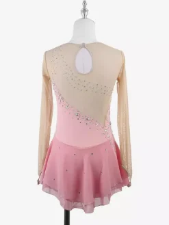 Yellow Women Girl Skating Dress Nuded Long Sleeves Rhinetone Ice Skater Dress